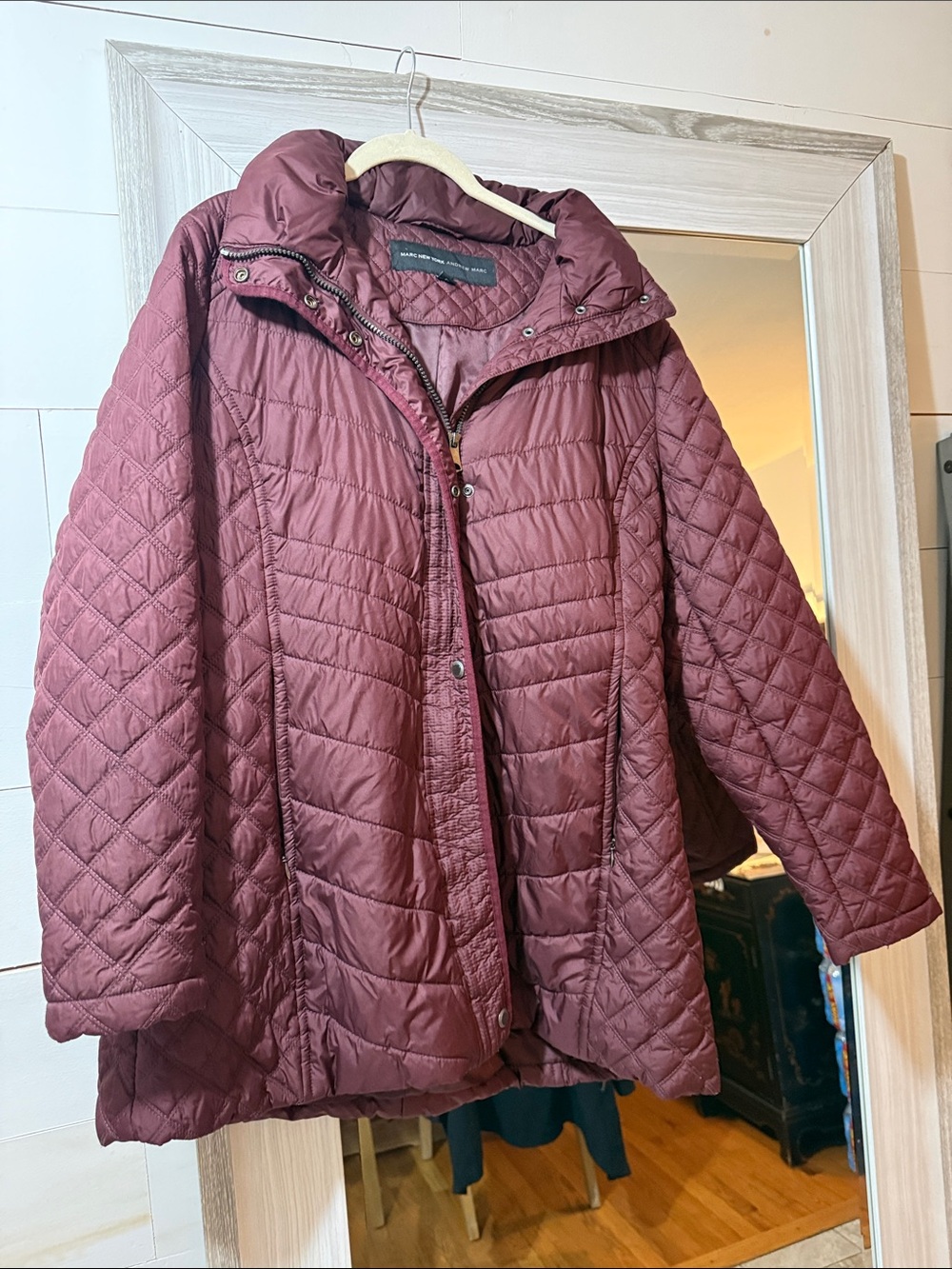 Marc New York Quilted Hooded Puffer Coat in Burgundy